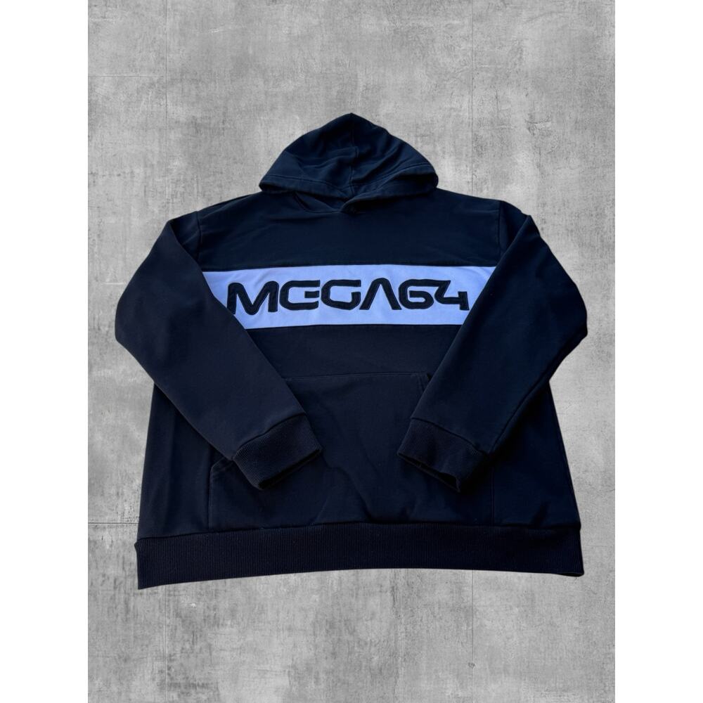 Mega64 Official Logo Block Pullover Hoodie Black White Rare YouTube Merch Size L